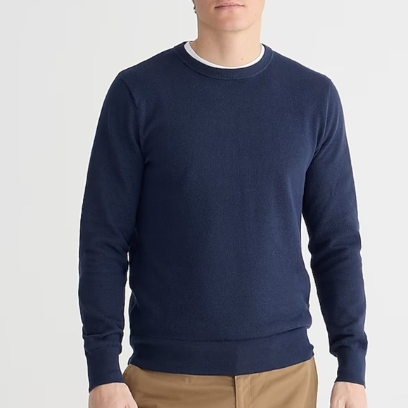 J crew Cotton piqué-stitch crewneck sweater blue - Picture 1 of 4
